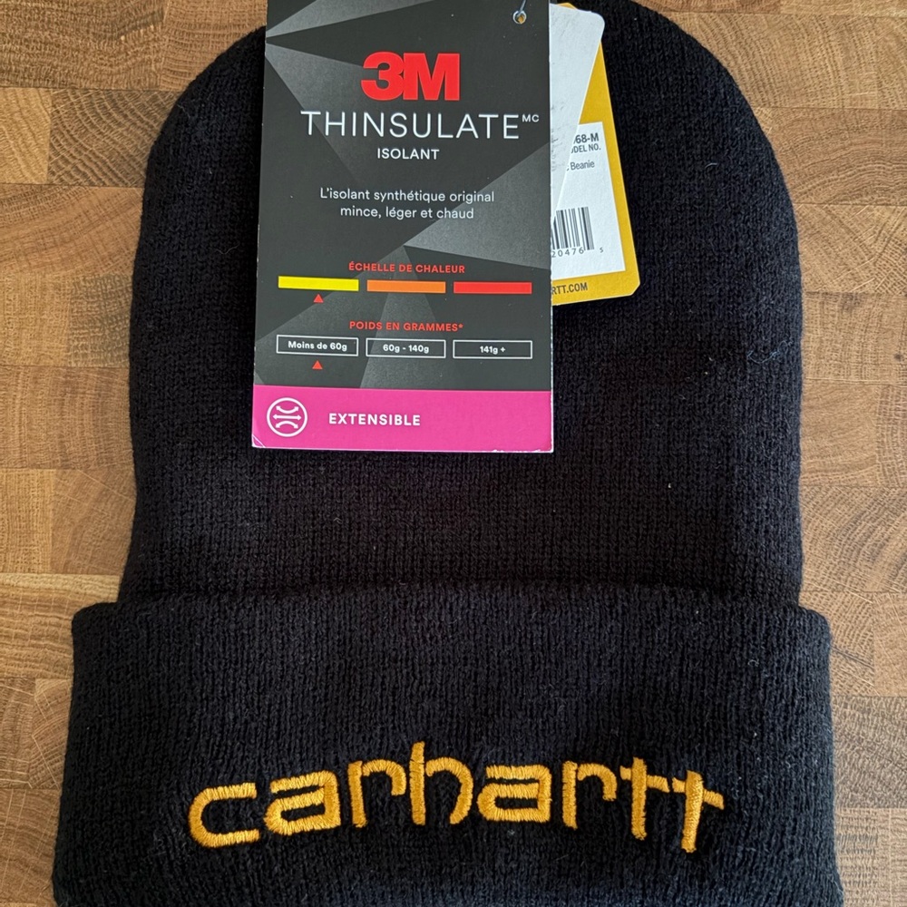 Carhartt Black Knit Beanie with Yellow Logo